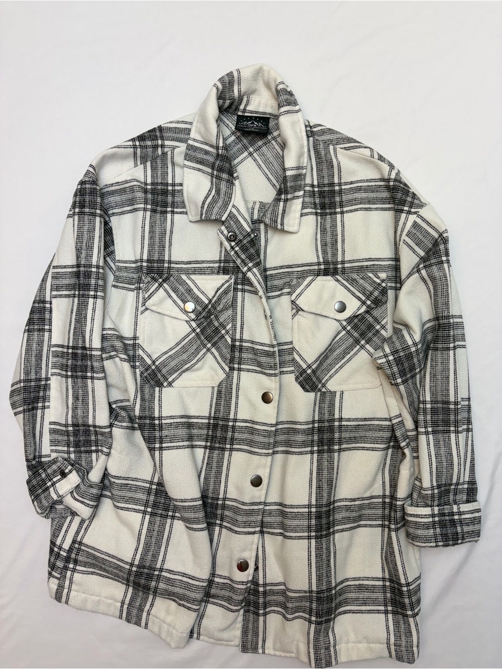 HFX Black White Plaid Snap Shacket Jacket Large L